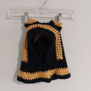 Handm Knit hood hat with ears black and gold soft knit pull over hat han…